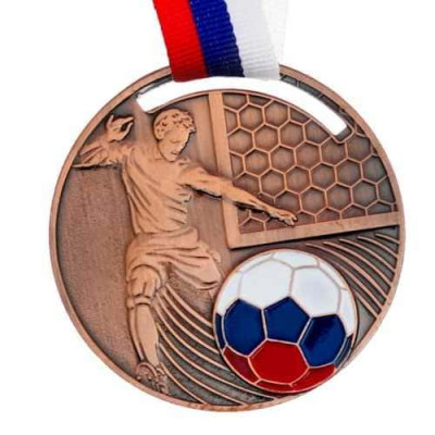 Медаль футбол ID MD031/B (D-50мм. D-25мм. S-2мм. лента 20мм.)